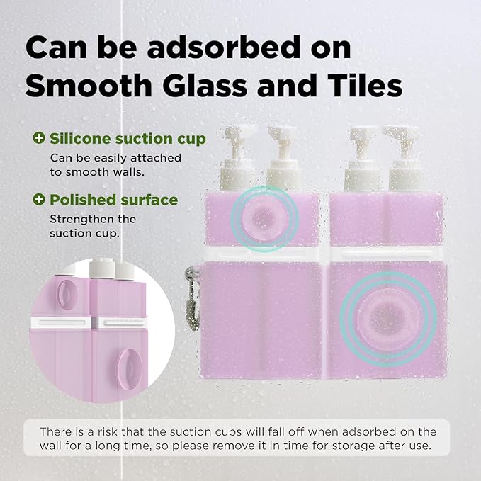 Travel Bottles for Toiletries, TSA Approved Travel Shampoo and conditioner Bottles with Suction Cups, Pink