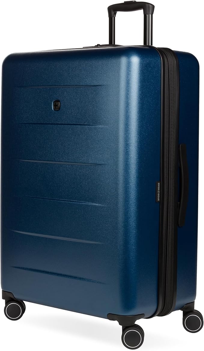 SwissGear 8020 Eclipse Hardside Expandable Luggage with Spinner Wheels, Navy, Checked-Large 27-Inch