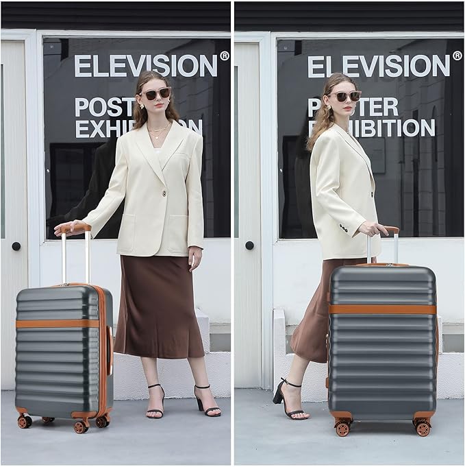 Kono Expandable 28 Inch Large Checked Luggage: ABS+PC Hardside Trolley Travel Case - Hard Shell Suitcase with TSA Lock,Grey Brown