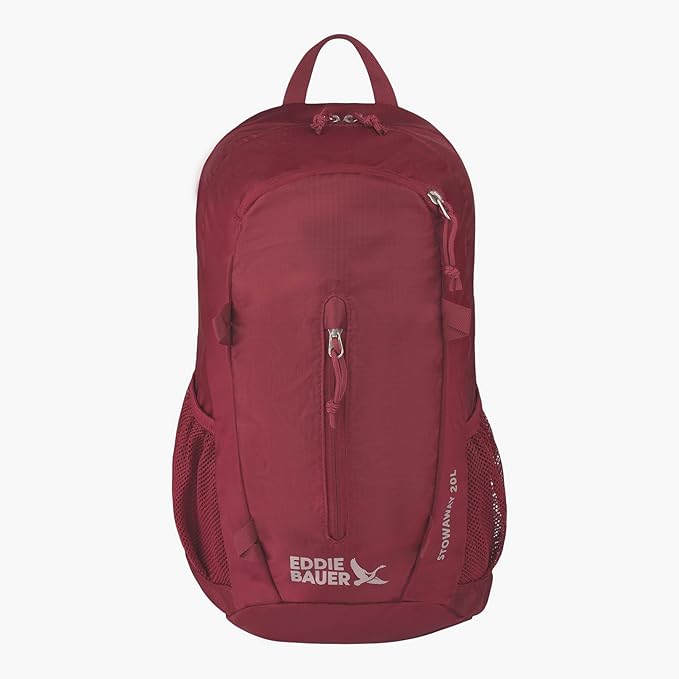 Eddie Bauer Stowaway Packable Backpack | Travel | Outdoor | Lightweight | Foldable | Durable | Ripstop Polyester | 20L - Black Cherry
