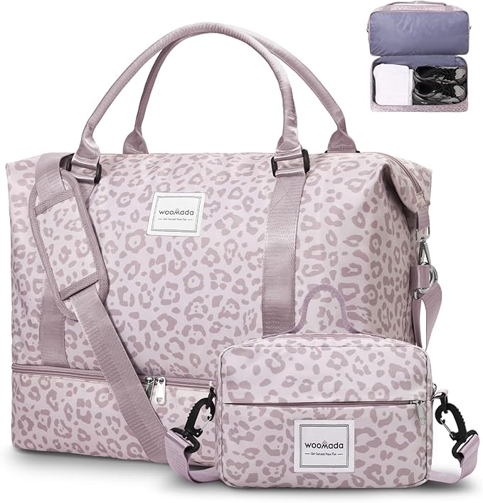 WOOMADA Weekender Overnight Bag for Women, Shoulder Travel Duffel with Shoes Compartment,Gym Bag with Toiletry Bag