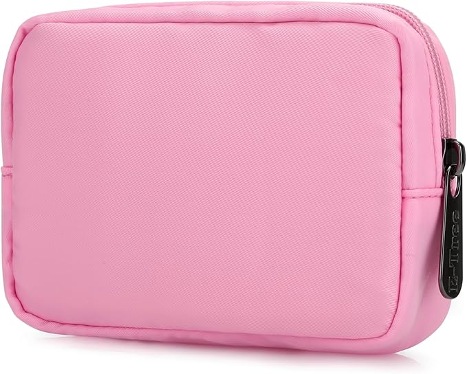 E-Tree Cute Small Makeup Bag, Cosmetic Toiletry Skin Care Make up Little Items Pouch for Purse,Zipper Mini Tech Charger Cable Electronic Organizer Case,Travel Accessories,Pink