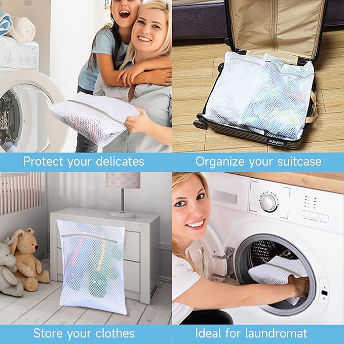 GOGOODA Mesh Laundry Bags for Delicates, 3-Pack Durable Honeycomb Washing Bags – Protective Zipper Bags for Lingerie, Bras, Baby Clothes in Washing Machine and Dryer