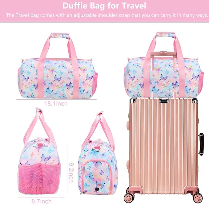 Gym Travel Duffle Bag for Girls - Gymnastics Sports Dance Bag with Shoe Compartment & Wet Pocket Panda Kids Travel Bag Teens Weekender Sleepover Carry On Bag