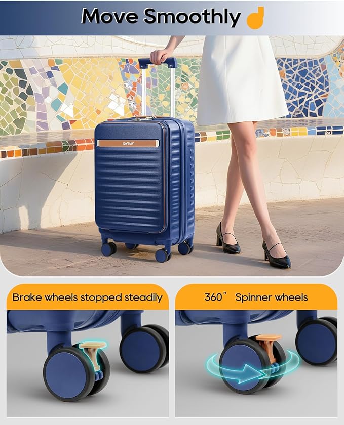 Joyway Carry on Luggage Airline Approved with Front Compartment and Cup Holder, 20 Inch Hard Shell Carry-on Suitcase with Spinner Wheels and TSA Lock for Women Men