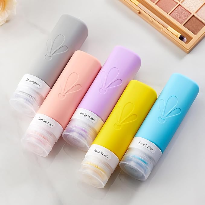 INSFIT Travel Bottles for Toiletries, TSA Approved 3oz Travel Size Toiletries, BPA Free Leak Proof Squeezable Silicone Tubes Travel Essentials for Shampoo Conditioner Lotion Soap