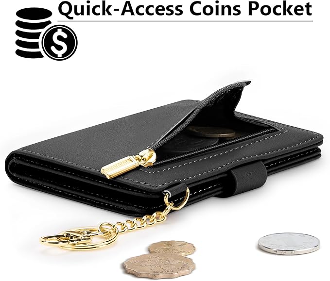 Airkit Small Wallets Woman RFID Blocking Leather Credit Card Holder - with ID Window - Card Wallets for Women - with Zipper Coin Purse - Keychain Wallet
