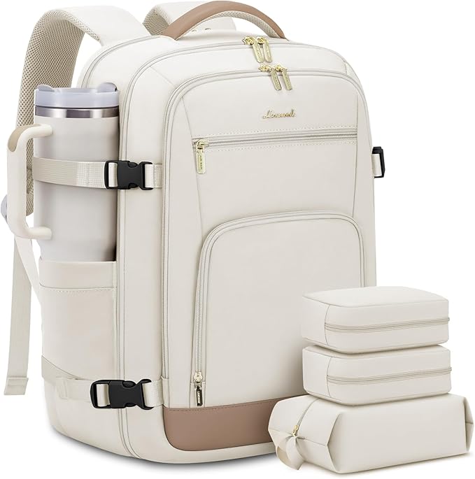LOVEVOOK 50L Large Travel Backpack for Women Flight Approved, Carry on Backpack for Airplanes, Personal Item Travel Bag, Waterproof 18 Inch Laptop Backpack, Business Weekender Overnight Daypack, 4Pcs