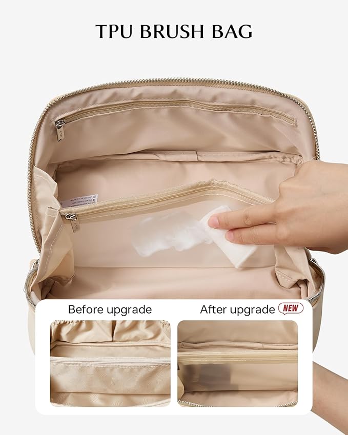 EACHY Travel Makeup Bag, Large Capacity Cosmetic Bag for Women, Waterproof PU Leather, Flat Open Portable Toiletry Bag for Skincare, Brushes & Travel Essentials