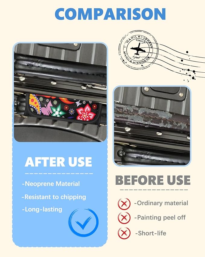 Slohif Luggage Handle Wrap 5Pcs Suitcase Identifier - Bag Strap Cover for Bogg Travel Accessories Easy Identification Bright Marker Sleeve Grips Comfort Neoprene Concealed Tag for Airport Butterfly