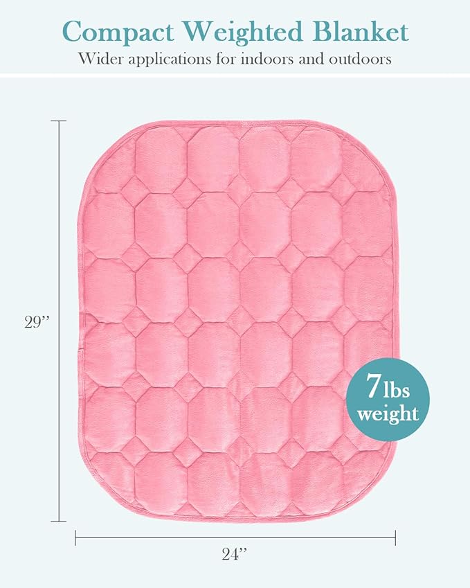 Topblan Weighted Lap Blanket 7lbs for Adults, Small Weighted Blanket Throw for Napping, Relaxation, Calming and Travel, Skin Friendly & Machine Washable for All-Season Sleeping, Pink 24x29 inches