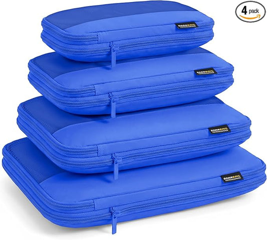 4 Piece Compression Packing Cubes for 3–7 Day Travel, Lightweight Travel Organizers with Breathable Mesh, Double-Zipper Packing Cubes for Carry-On & Suitcases (Dark Blue)