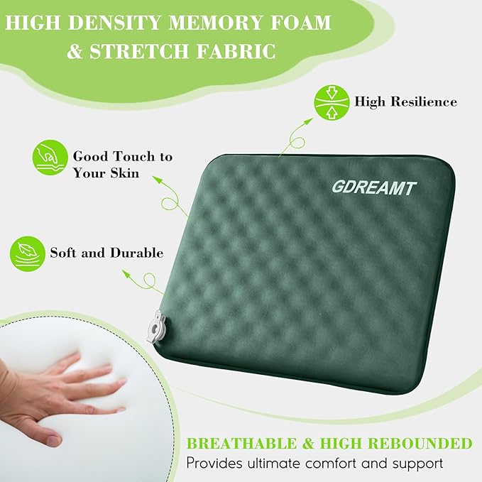 Inflatable Seat Cushion, Self-Inflating Memory Foam Stadium Seats Cushion Lightweight & Compact Chair Sitting Pad Airplane Cushion for Long Flight Travel Outdoor Camping Car Bleachers Office