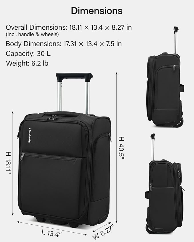 Hanke Underseat Carry On Luggage with Wheels, 17-Inch Small Suitcase Rolling Under Seat Luggage, Lightweight Personal Item Bag with 15.6" Compartment for Overnight & Short Trips, Caribbean Blue