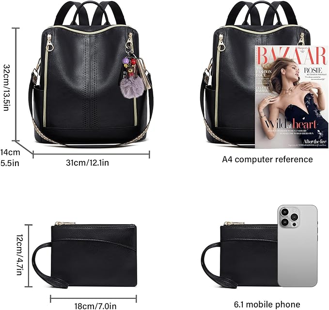 Makes Backpack Purse for Women PU Leather Travel Satchel Handbag Convertible Design Bag with Purse