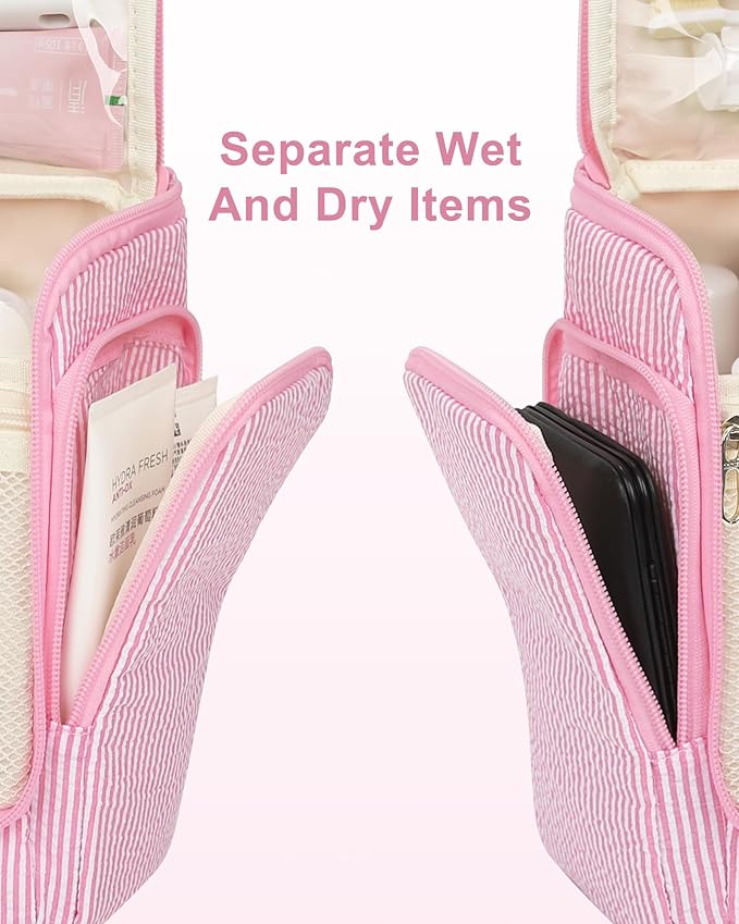 Relavel Hanging Toiletry Bag for Women, Travel Makeup Bag Cosmetic Organizer Toiletries Shower Bag for Travel Essentials, Accessories, Cute Gifts for Girls, Pink