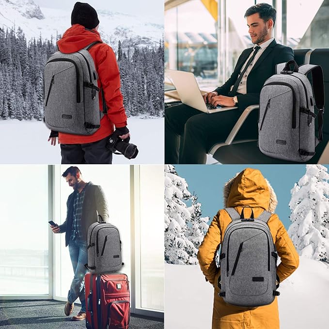 WENIG Laptop Backpack,Business Travel Anti Theft Backpack for Men Women with USB Charging Port,Slim Durable Water Resistant Computer Backpack Fits 15.6 Inch Laptop Notebook,Grey