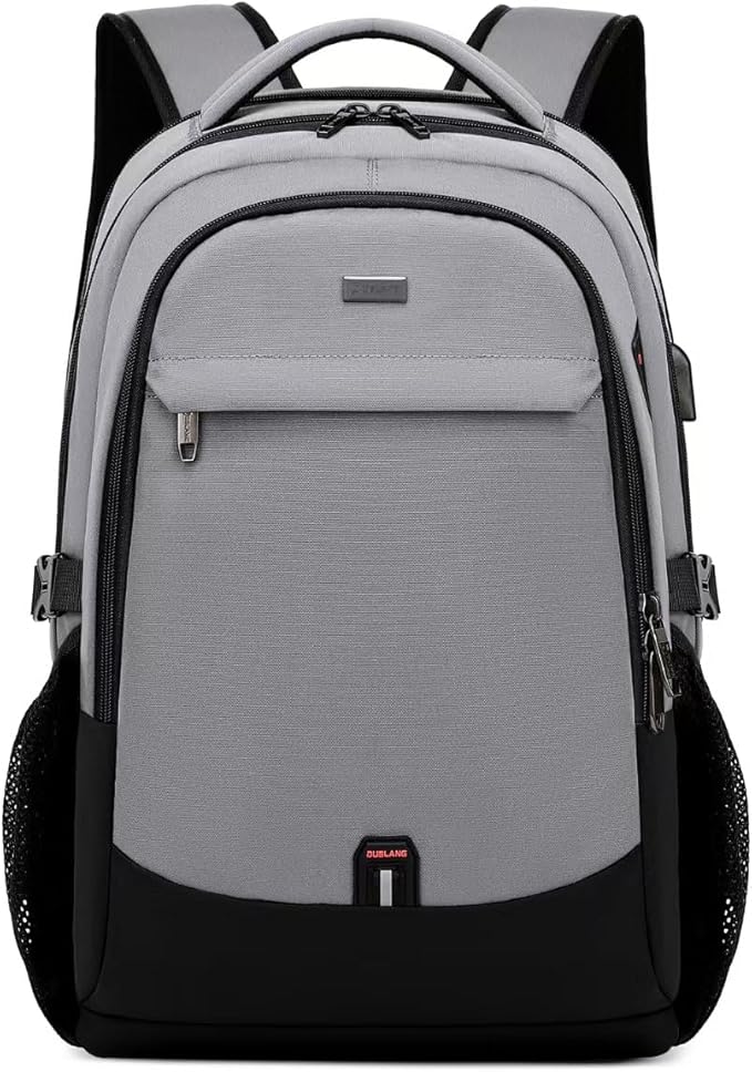 DUSLANG 17 Inch Travel Laptop Backpack Water Resistant College Backpack for Men/Women Laptop Bag with USB Charging Port, Light Grey and Black