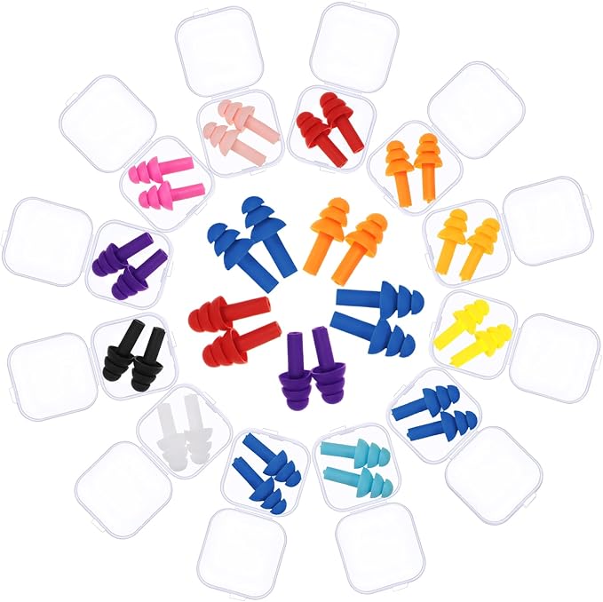 BBTO 24 Pairs Silicone Soft Ear Plugs Waterproof Reusable Noise Reduction Earplugs for Adults Kids Sleeping Snoring Swimming Travel Concerts, Assorted Color