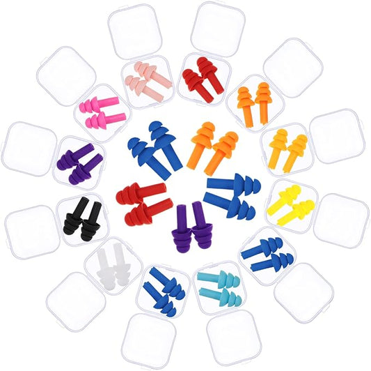 BBTO 24 Pairs Silicone Soft Ear Plugs Waterproof Reusable Noise Reduction Earplugs for Adults Kids Sleeping Snoring Swimming Travel Concerts, Assorted Color