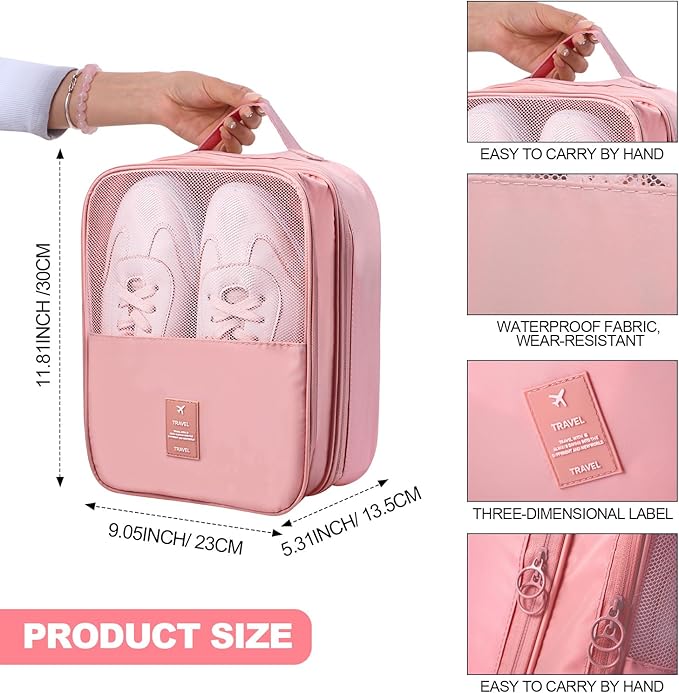 Windyun 2 Pcs Shoe Bags for Travel Holds 3 Pair of Shoes Travel Shoe Bag for Packing Portable Shoe Cubes for Travel and Daily Use(Pink, Beige)