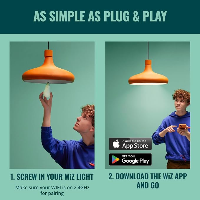 WiZ Connected Smart Light Bulbs, 2-Pack, Color A19 60W 800LM E26 Indoor LED Lights, Smart Bulbs with Motion Detection, Control with Voice or App