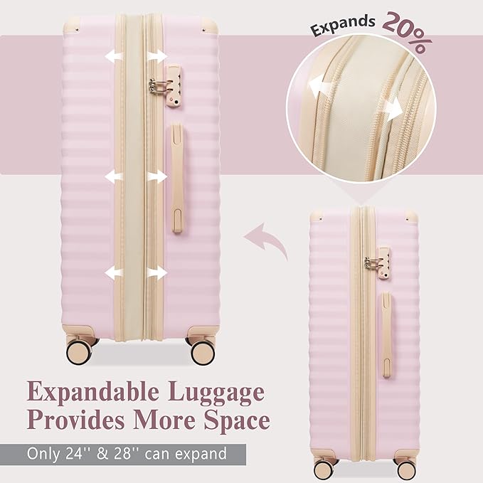 Merax Luggage Sets 3 Piece Front Opening, Hardside Lightweight Carry on Suitcase with Cup Holder USB Port,Durable Expandable Luggage with Bags Spinner Wheels and TSA Lock,Pink