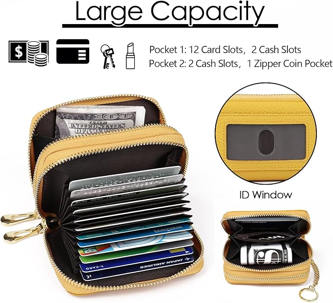 imeetu RFID Credit Card Holder, Small Leather Zipper Card Case Wallet for Women