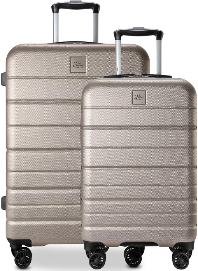 Skyway Epic 2.0 Hardside Lightweight and Durable ABS Shell Luggage, Spacious with 8-Wheel Spinners, Comfort Grip with Telescoping Handle, Men and Women, Bone, 2-Piece Set (20,24)