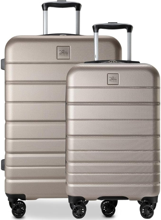 Skyway Epic 2.0 Hardside Lightweight and Durable ABS Shell Luggage, Spacious with 8-Wheel Spinners, Comfort Grip with Telescoping Handle, Men and Women, Bone, 2-Piece Set (20,24)