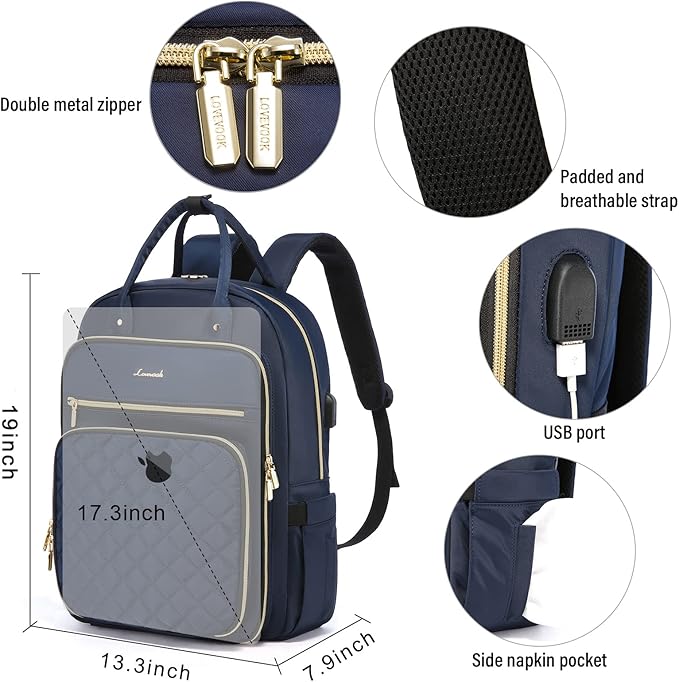 LOVEVOOK Laptop Backpack for Women, Water Resistant Travel Work Backpacks Purse Stylish College Business Teacher Nurse Computer Bag with USB Charging Port, Fits 17" Laptop