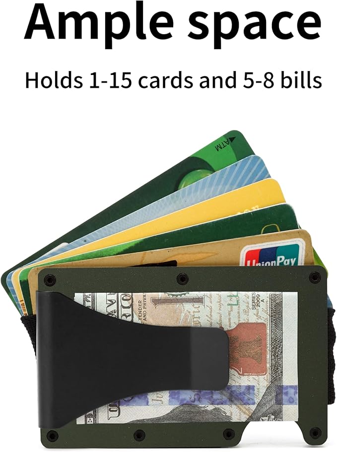 Carbon Fiber Minimalist Wallet for Men Credit Card Holder Money Clip & Cash Strap Slim RFID Mens Wallets(Matt Green)