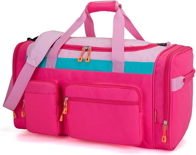 HawLander Large Kids Duffle Bag for Travel, Overnight, or Weekender, 22" inch (Pink Rose)