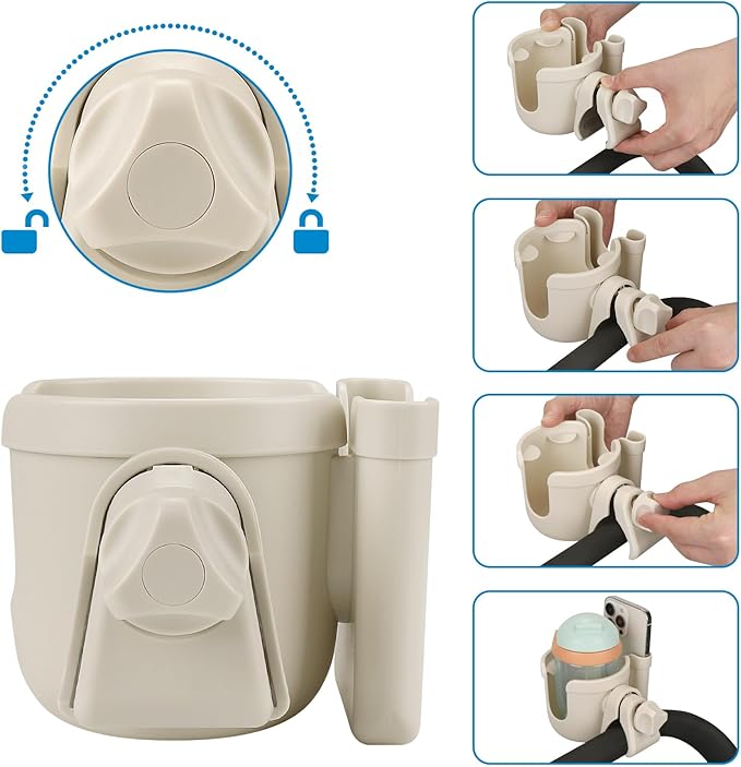 Accmor Stroller Cup Holder with Phone Holder, Bike Cup Holder, Universal Cup Holder for Uppababy Nuna Doona Strollers, 2-in-1 Cup Phone Holder for Stroller Bike Wheelchair Walker Accessory