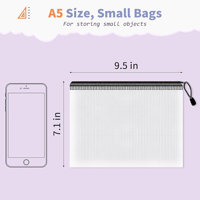 Umriox 24PCS Small Zipper Pouch, 9.5 x 7.1 in, Mesh Bags with Zipper, Zipper Bags for Office Supplies, Receipts, Cosmetics Travel Toiletries