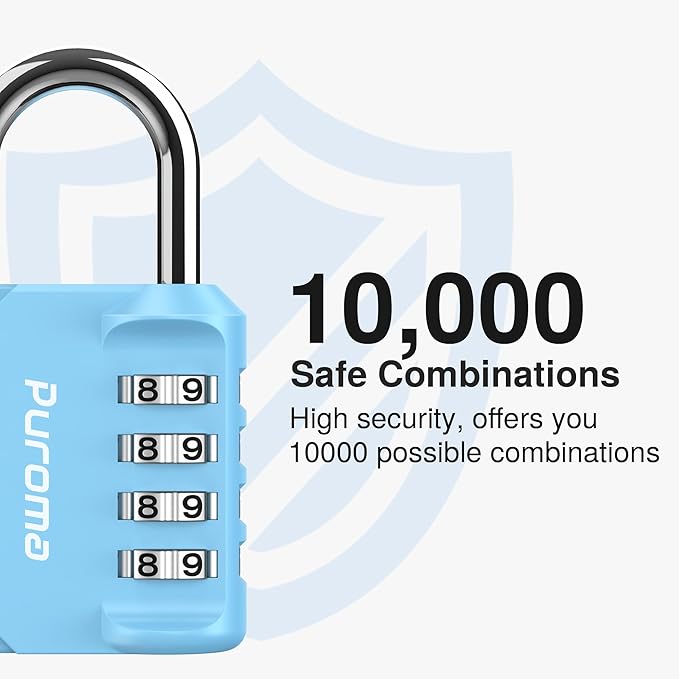 Puroma 1 Pack Combination Lock for Locker 4 Digit Outdoor Waterproof Padlock for School, Gym, Sports, Fence, Toolbox, Gate, Case, Outdoor, Hasp Storage, Cabinets (Sky Blue)