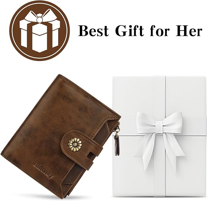 Wallet Women,RFID Blocking Womens Wallet,Leather Bifold Compact Small Wallet for Women Card Holder with Zip Coin Pocket(browncoffee)