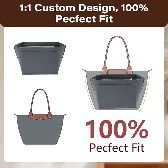 Fit Longchamp Organizer Insert, for Long Champ Le Pliage L Bag Handbag Women, with Cup Holder, Large/Light Grey