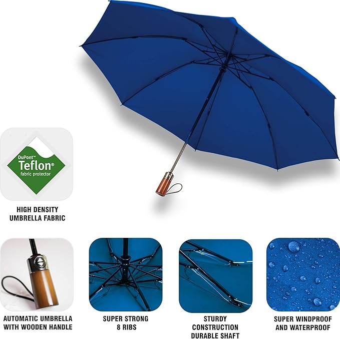 Raintrend Windproof Travel Umbrellas for Rain Automatic +10% Bigger Canopy Strong Frame Compact Folding Portable Umbrella for Women Men Backpack Purse