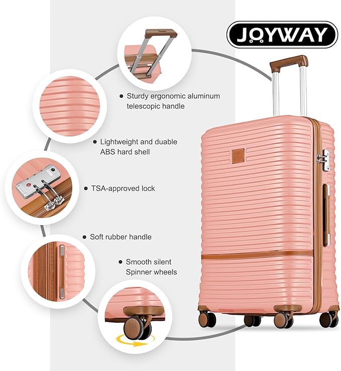 Joyway 24 Inch Checked Luggage, Expandable Suitcase with Spinner Wheel, 3 Piece Hard Shell Luggage Set with TSA Lock(Pink)
