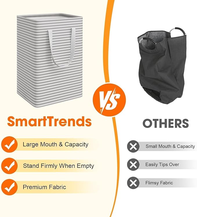 3 Pack Laundry Basket, Waterproof & Freestanding Large Laundry Hamper, Collapsible Clothes Hampers with Easy Carry Long & Reinforced Handles in Bedroom Bathroom, College Dorm(75Lx3, Gray)