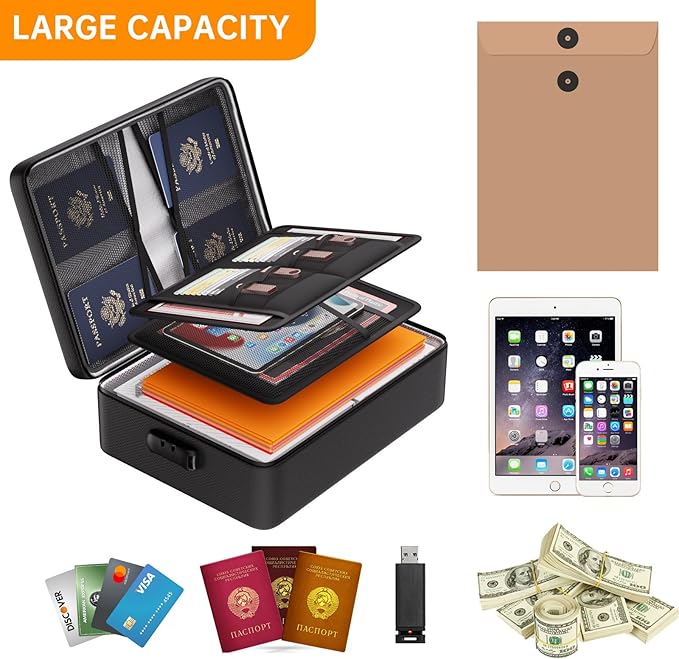 DocSafe 5200°F Document Organizer with Lock, Upgraded Heat Insulated Fireproof＆Water-Resistant Box 8 Layers File Organizer, Portable Home Travel Safe Storage for Important Documents and More