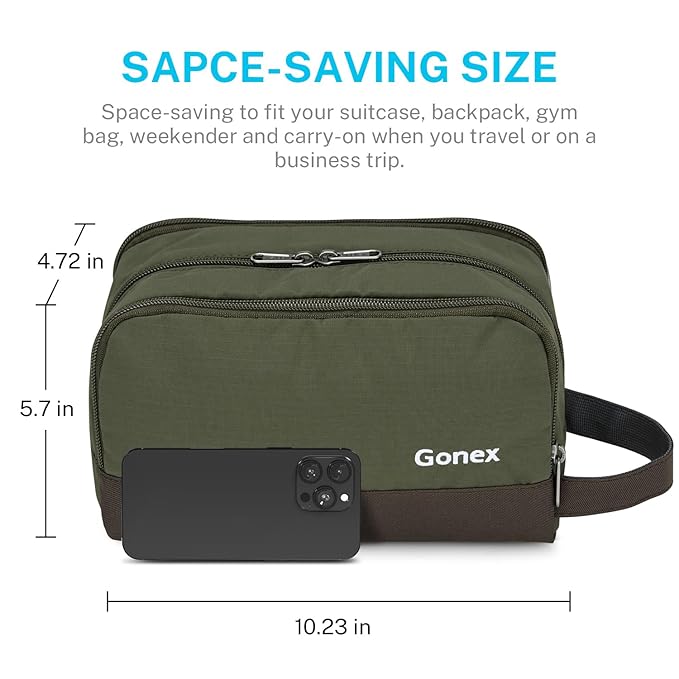 Gonex Travel Toiletry Bag Nylon, Toiletries Kit Shaving Bag Toiletry Organizer Olive & Brown