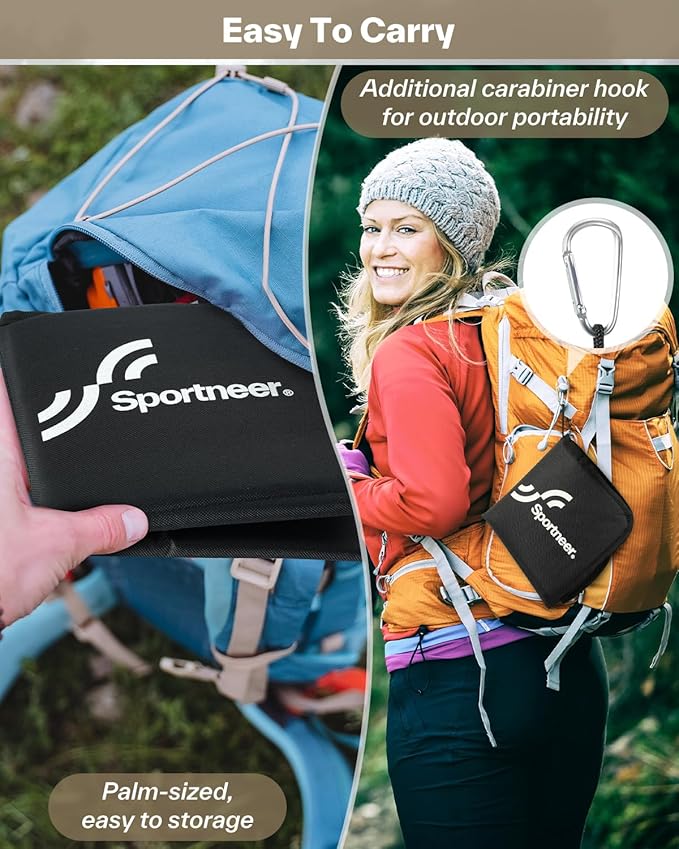 Sportneer Sitting Pad: Lightweight Waterproof Folding Seat Pad for Backpacking, 15.75'' x 15.75'' Portable Camping Seat Mat for Hiking, Picnics Beach & Outdoor Use, 0.13lbs
