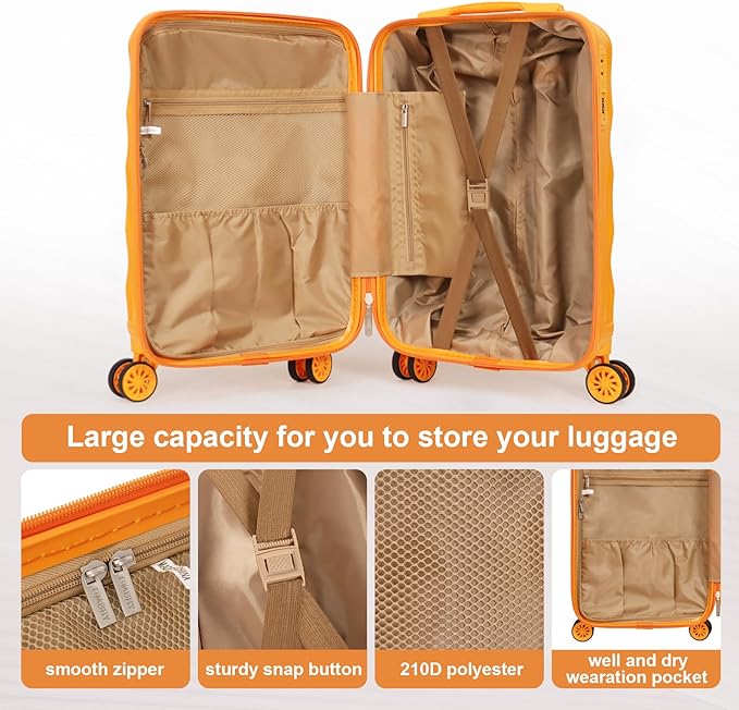 luggage sets 3 piece, 3 piece luggage sets with spinner wheels Hardside Lightweight Luggage 20in 24in 28in. (orange)