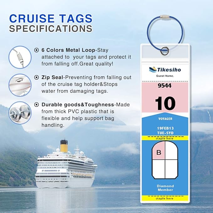 Cruise Luggage Tags for Suitcases, Cruise Essential Holders, 12 Pack Luggage Tag Holders 2025 & 2026 for NCL, Princess, Carnival, Royal Caribbean - Cruise Essentials