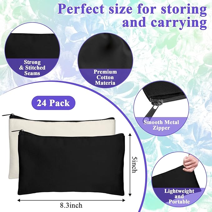 Legigo Blank Canvas Bag Zipper Pouch Makeup Bags Bulk - Multi-Purpose Canvas Pencil Pouch with Sturdy Zipper, Cosmetic Bag Travel Toiletry Bag for DIY Craft Projects, Storage (8.3 x 5 inches)