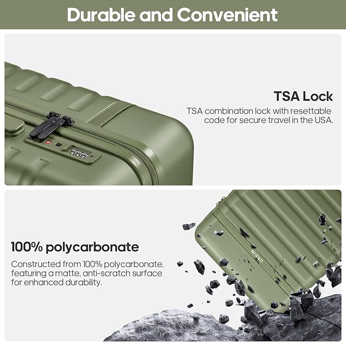 Luggage Sets 3 Piece, Carry On Luggage 20In With Spinner Wheels,PC Hardside Suitcase Set with TSA Lock,Durable Carry On Suitcase With Travel Backpack for Men (Military Green, 3 piece set (BP/20inch))