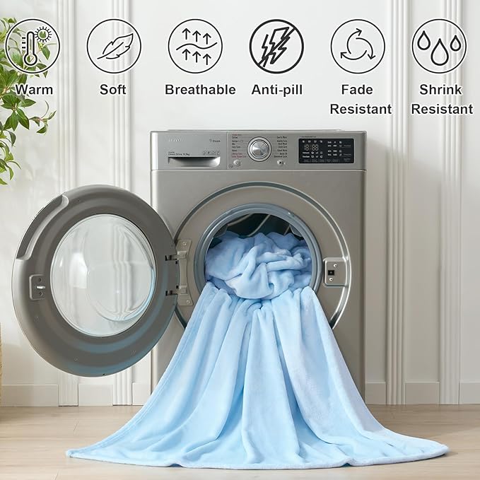Hansleep Fleece Light Blue Throw XL Blanket, Super Soft Flannel Fuzzy Plush Cozy Blanket for All Seasons, Light Blue, Throw XL 50x70 Inches