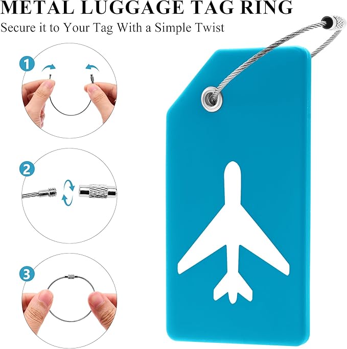 8 Pack Silicone Luggage Tag for Suitcases with Stainless Loop, TSA Approved, Privacy Protection Travel Essentials Bag Tags by Gostwo, Sky Blue